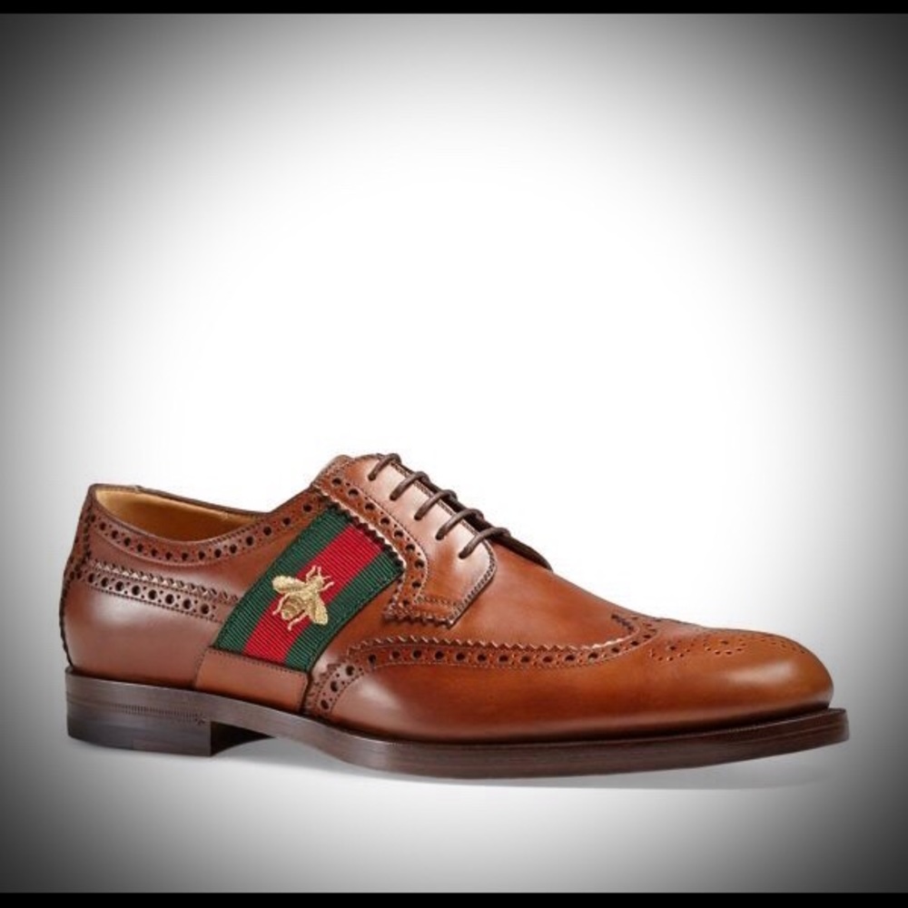 Gucci Brown Leather Lace-Up with Bee shoes